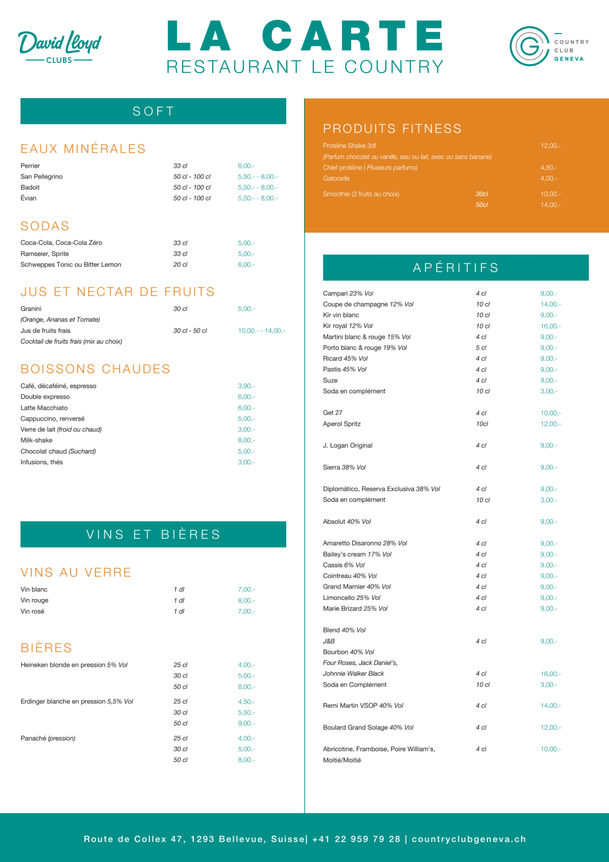 Le Country - Country Club Geneva menu