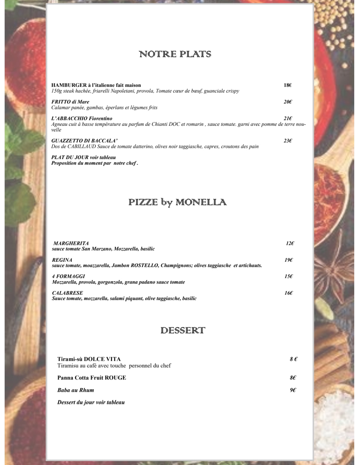 La Dolce Vita menu