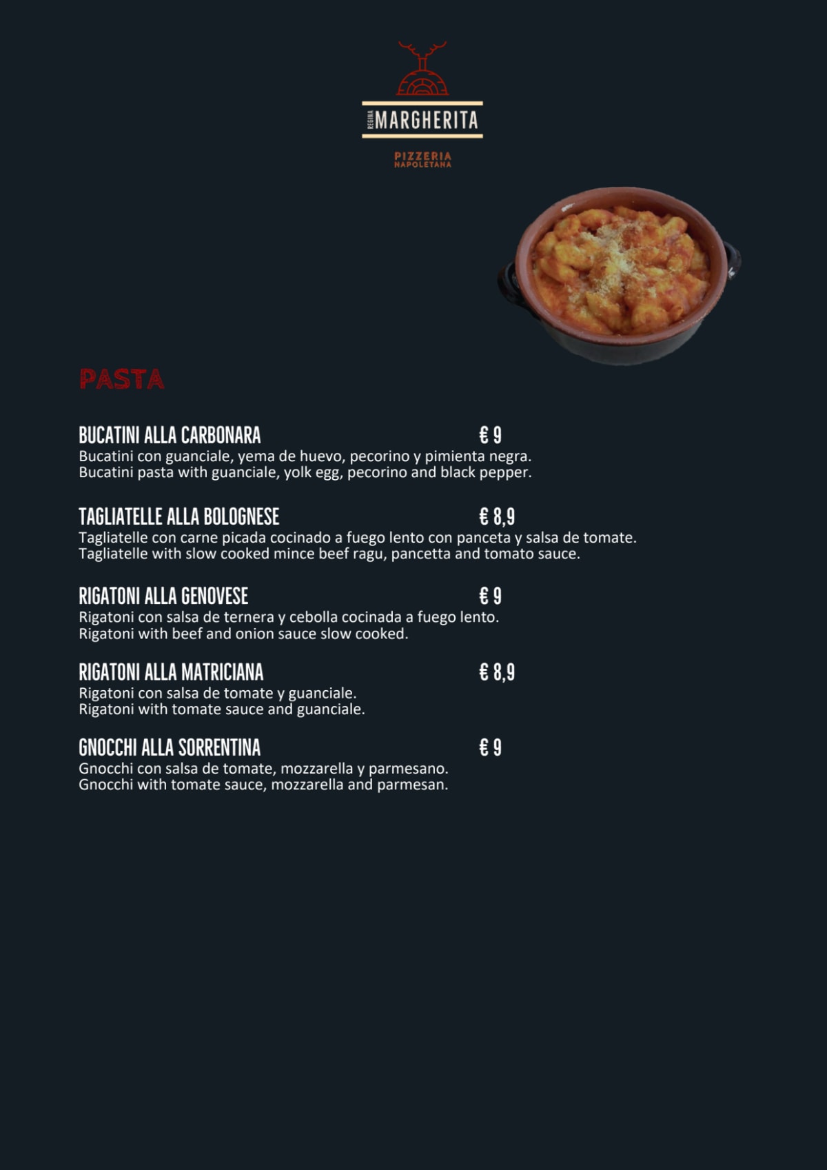 Menu 2023 Regina Margherita in Málaga TheFork