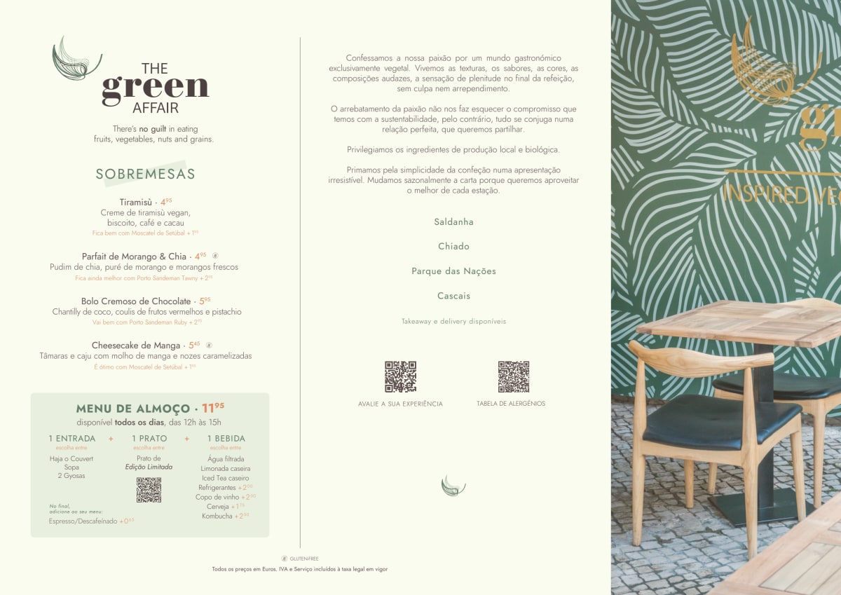 The Green Affair - Parque das Nações menu