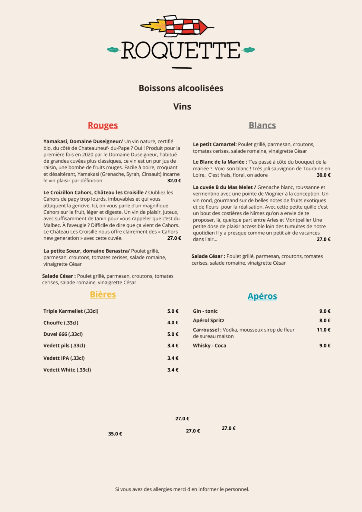 Resto Roquette menu