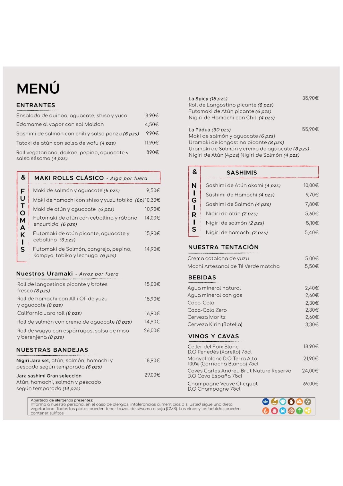 Jara Sushi menu