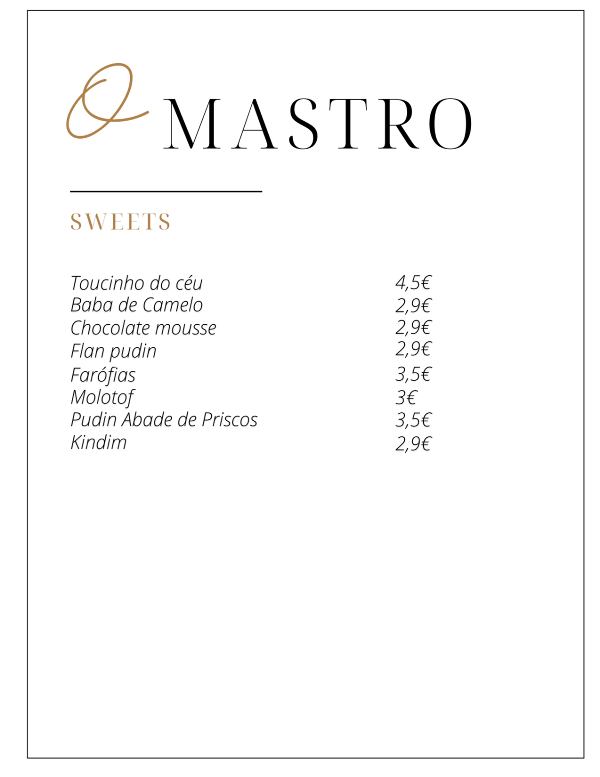 O Mastro menu