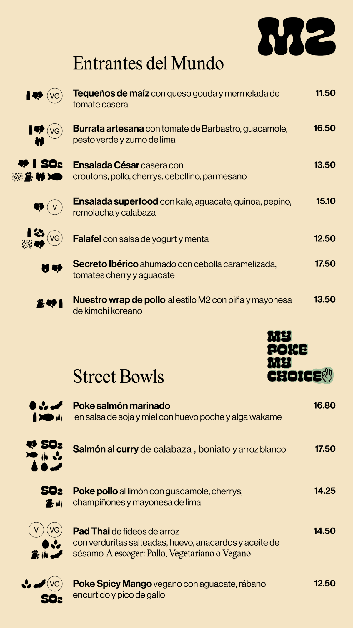 M2 Gluten Free menu