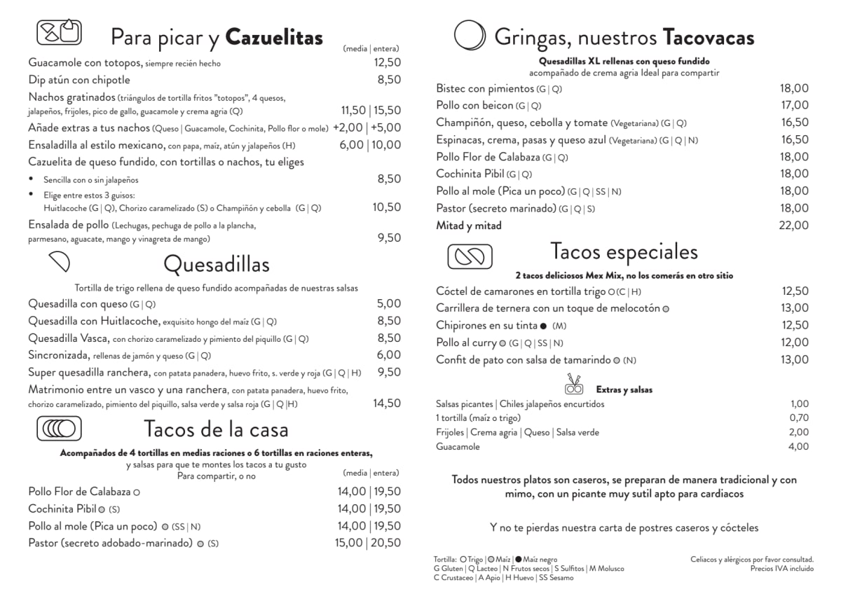 Tacovaca menu