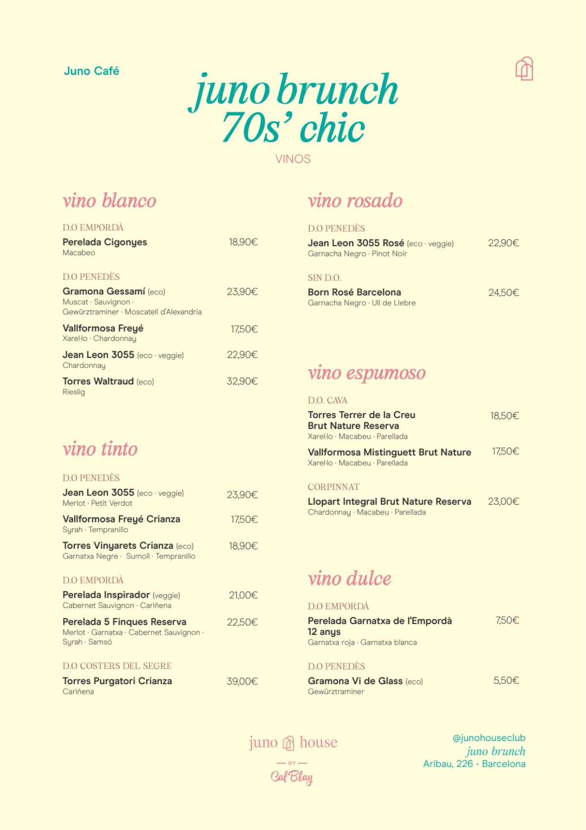 Carta y menù 2024 Actualizados Juno Café By Cal Blay en Barcelona