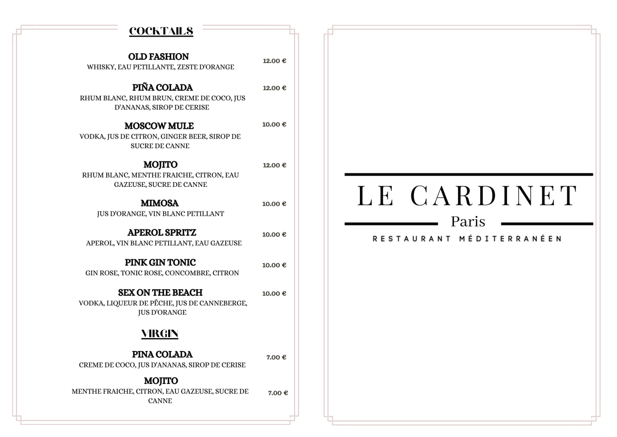 Le Cardinet menu
