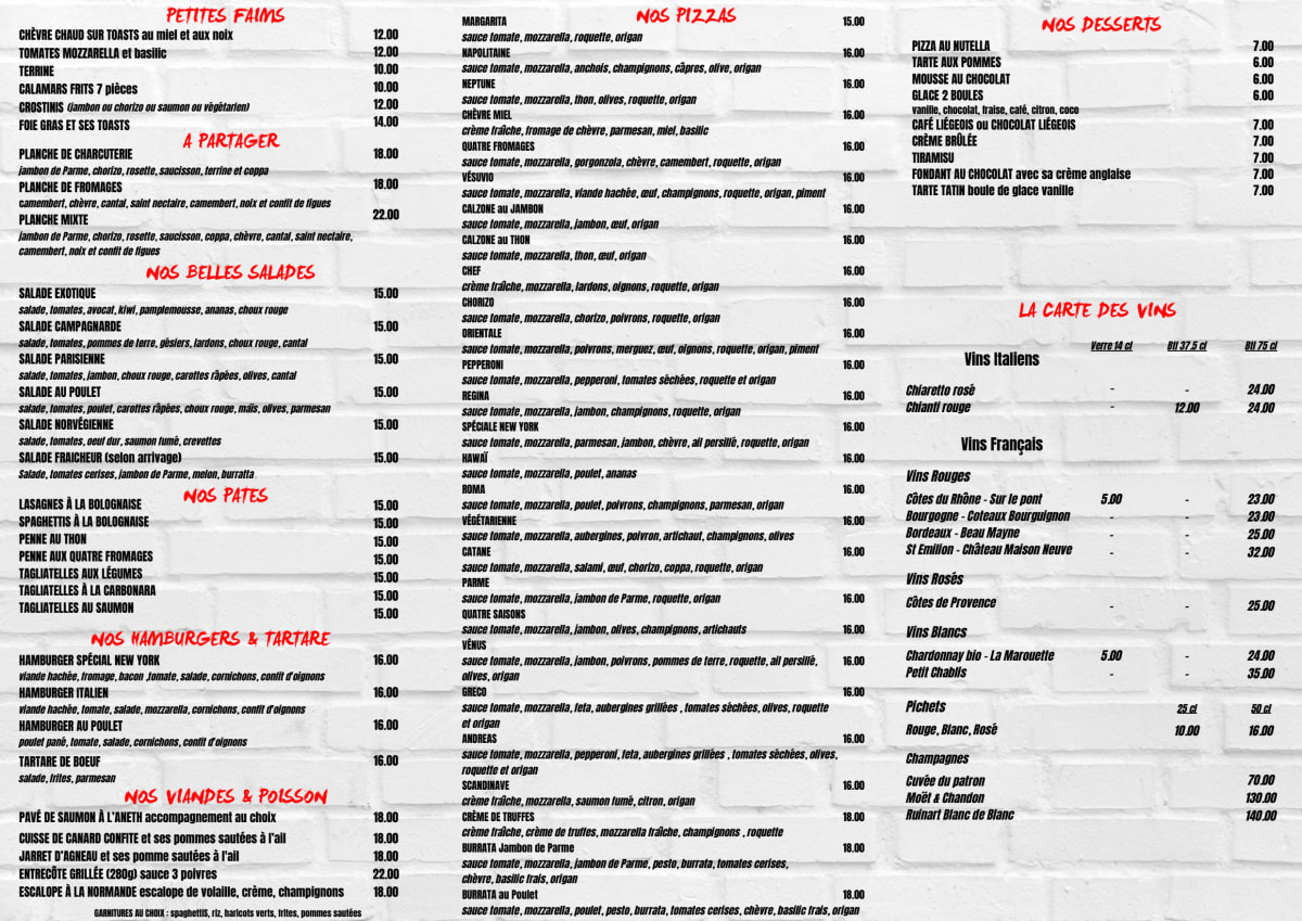 New York Cafe menu