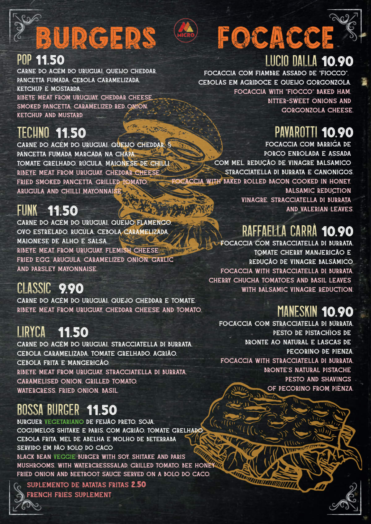 Micro Burgers & Music menu