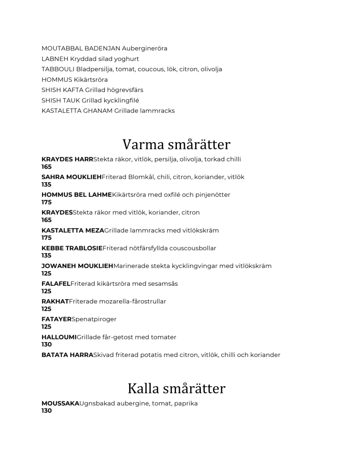 Tabbouli Djurgården menu