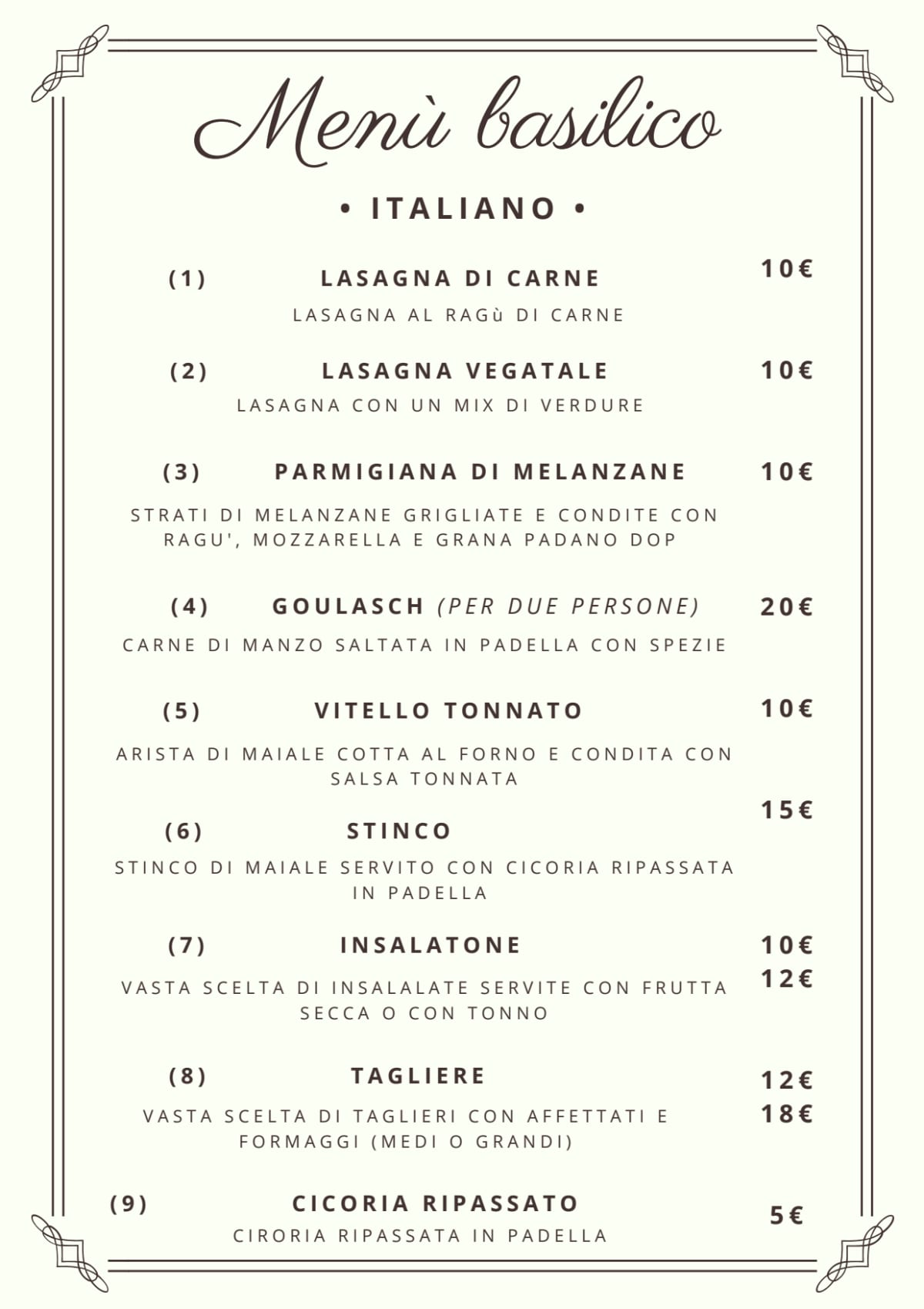 Curcuma e Basilico menu