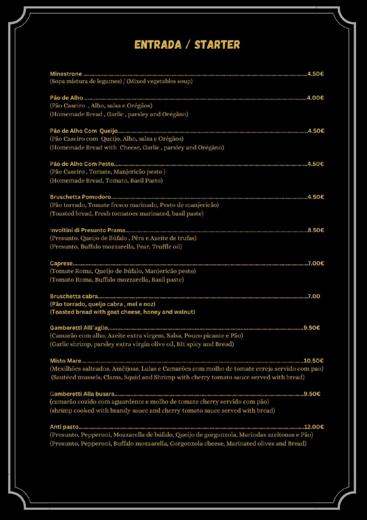 Piccolo Restaurante Italiano menu