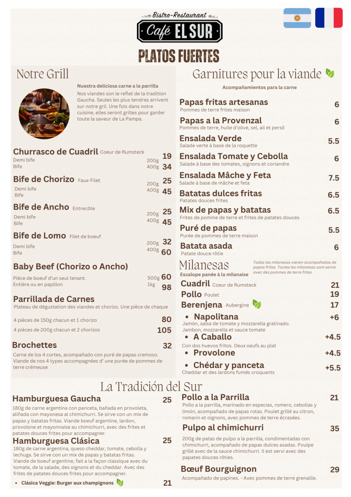 Café El Sur menu