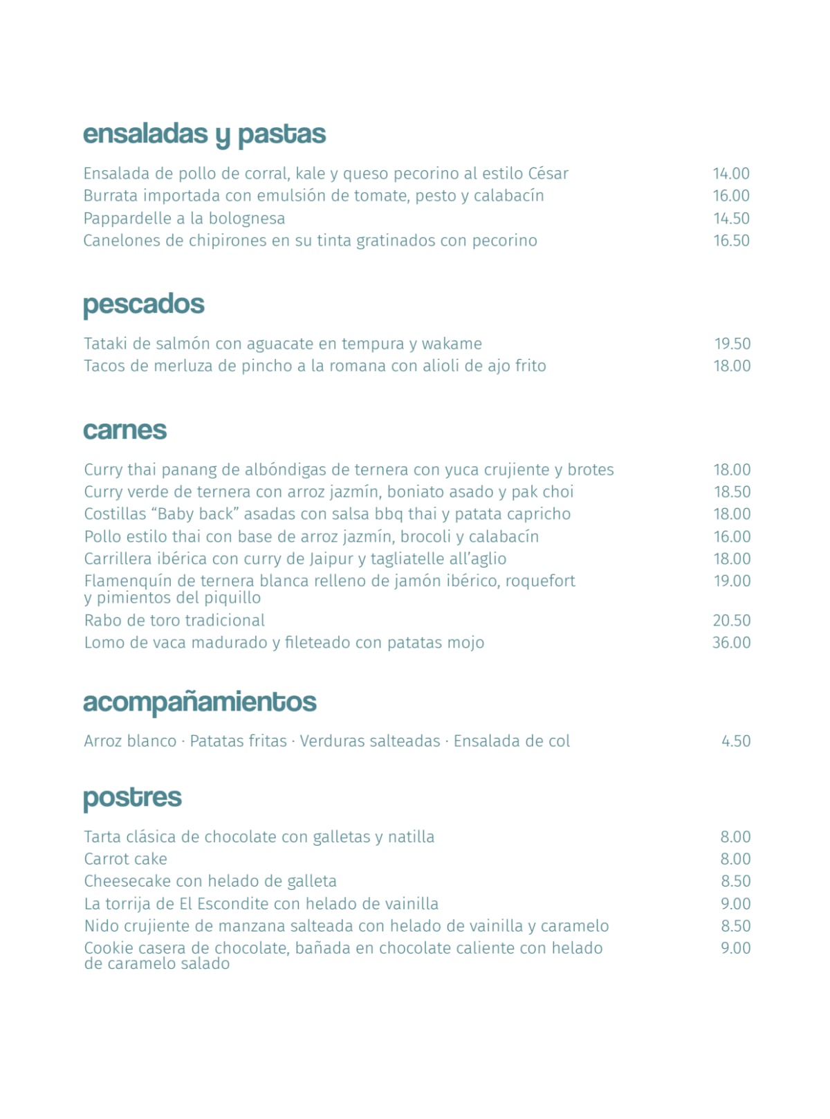 El Escondite de Villanueva menu