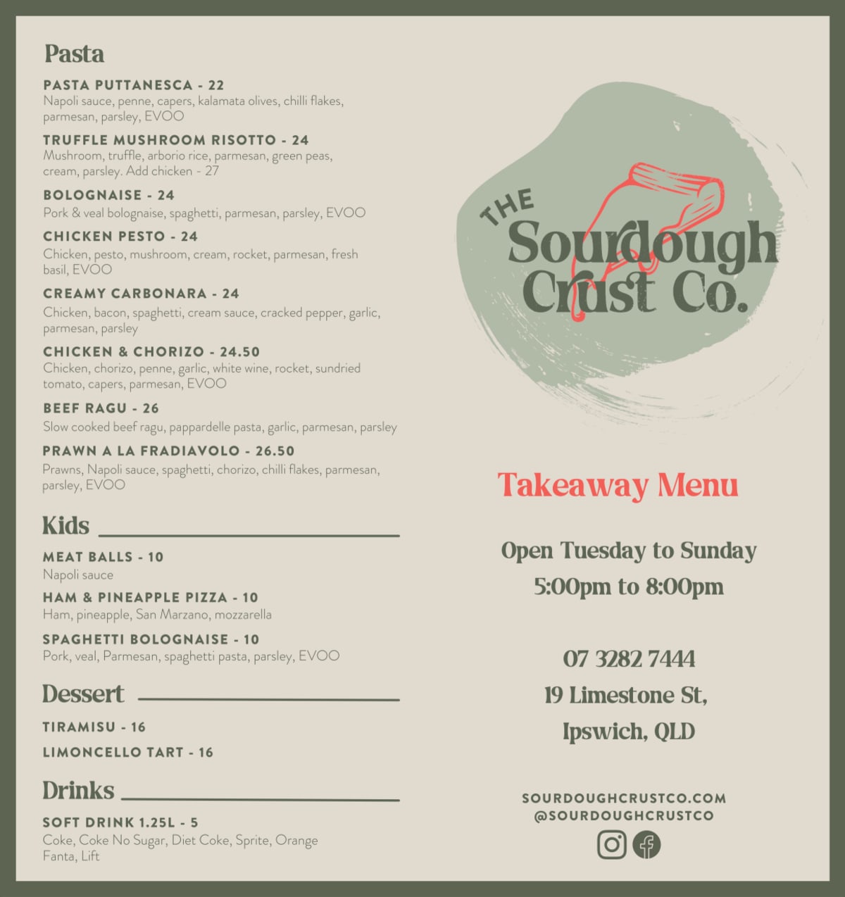 Carte et Menus 2024 The Sourdough Crust Co. à Ipswich (QLD) TheFork