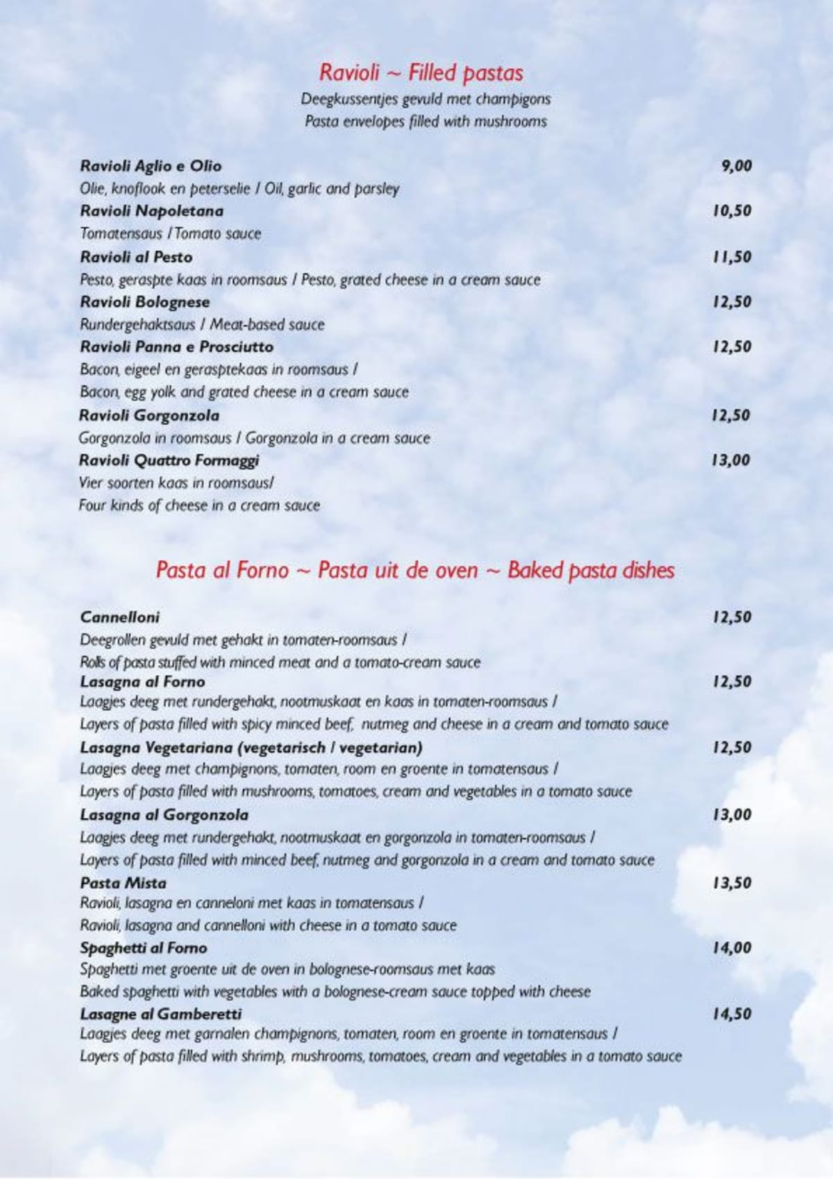 Casa di Leo menu