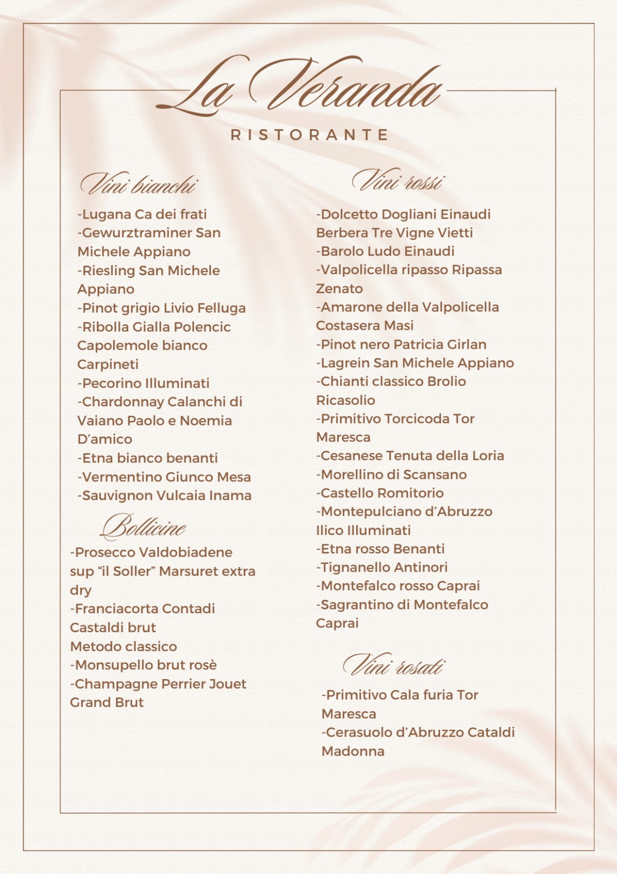 Ristorante La Veranda menu