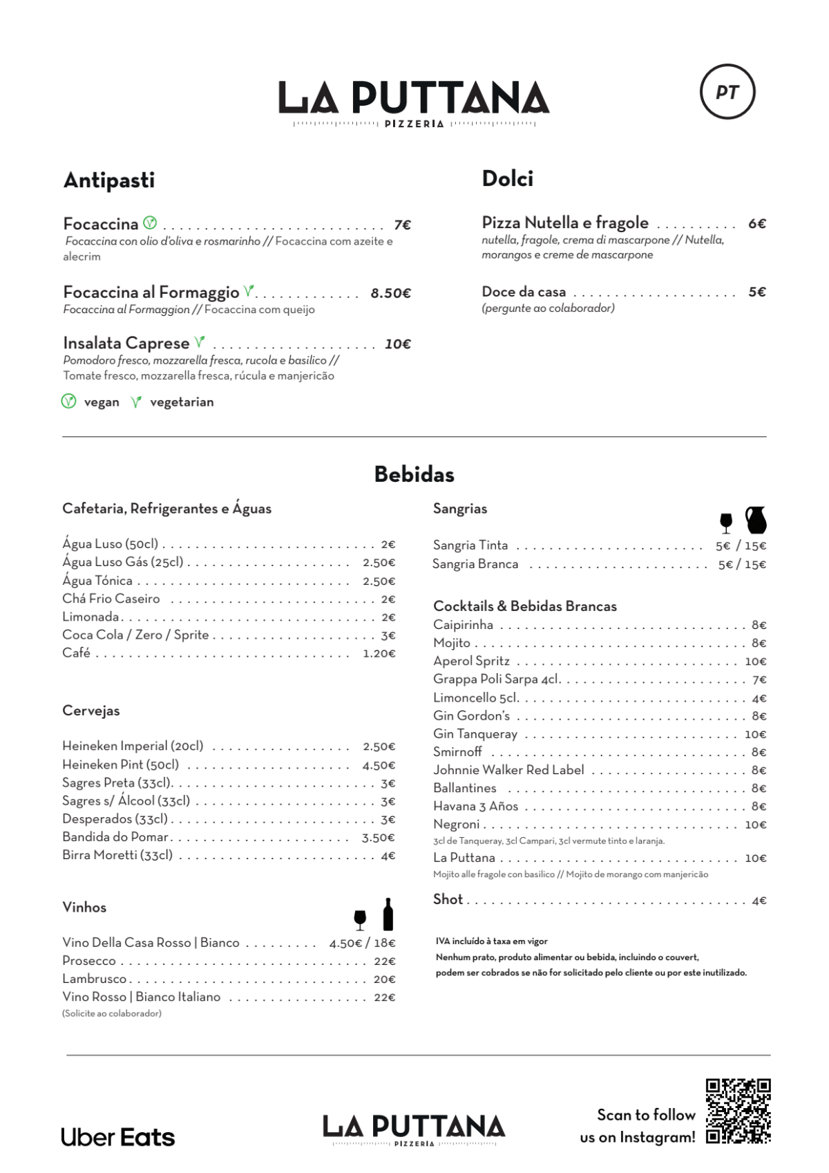 La Puttana menu