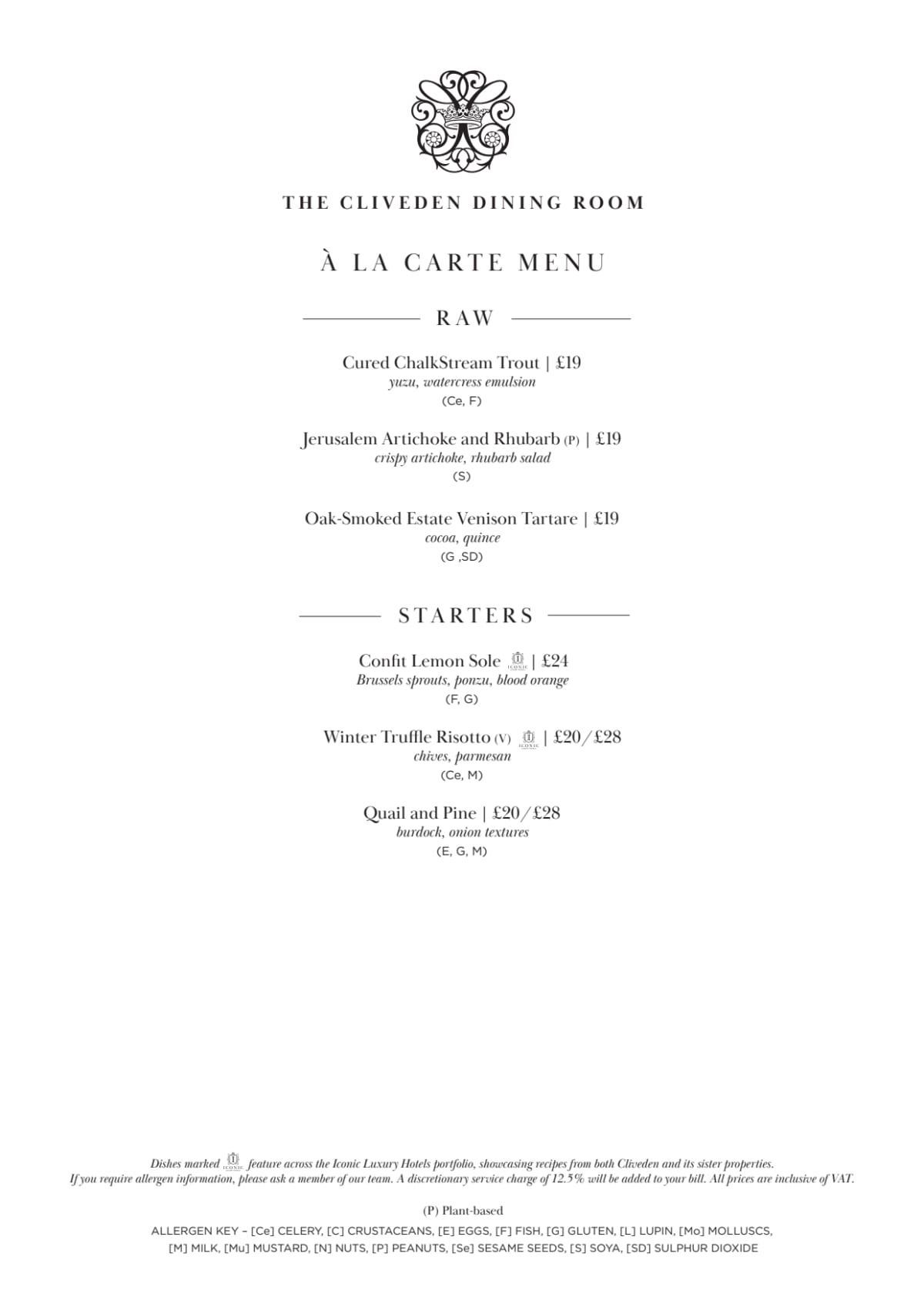 Menù completo e carta 2024 Cliveden Dining Room a Taplow TheFork