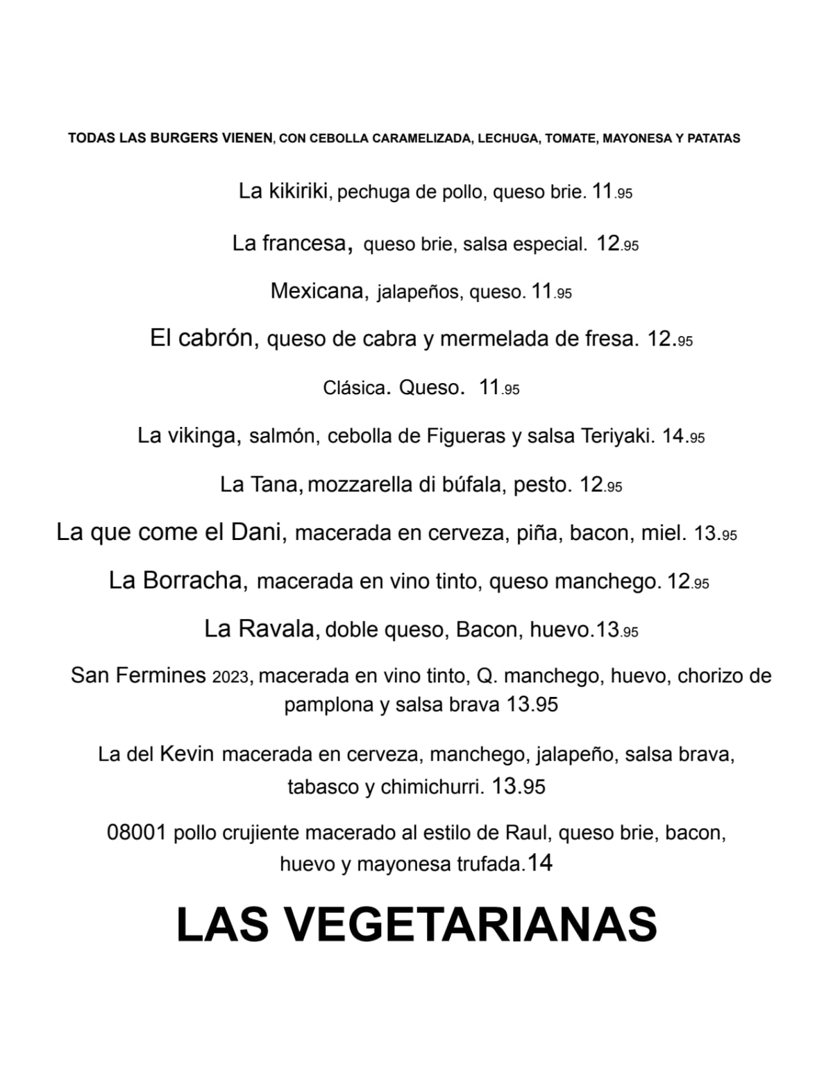 Buenissimo menu