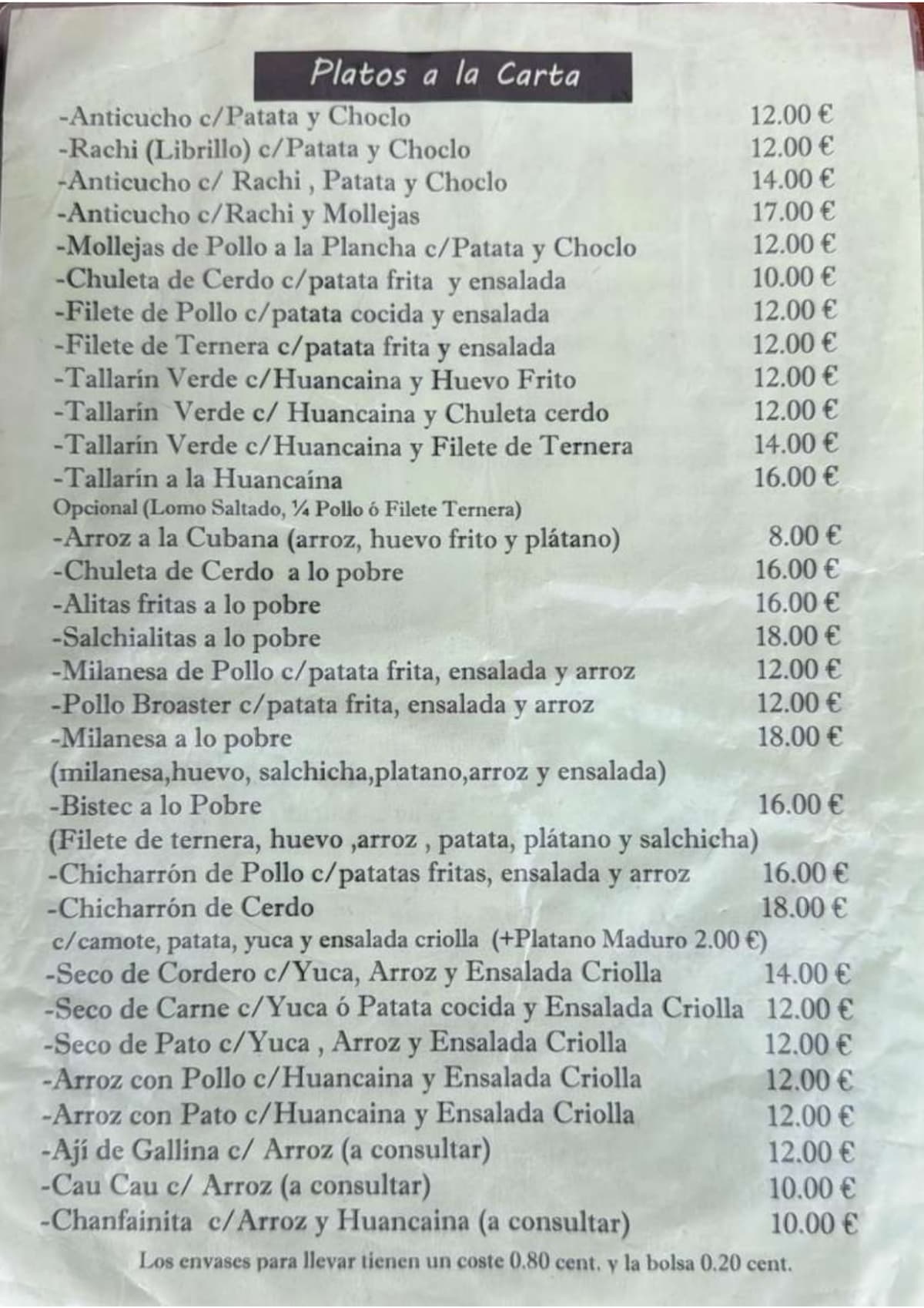 El Rincón de la Taberna - Bar Cafetería Lima menu