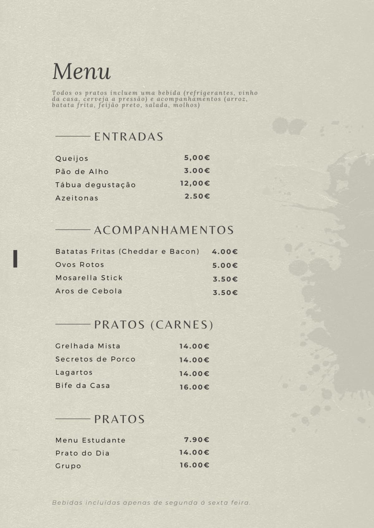 Capricho Predileto menu