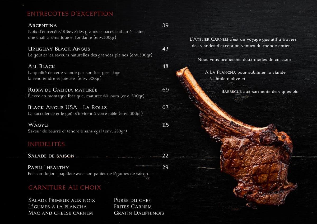 l'Atelier Carnem menu