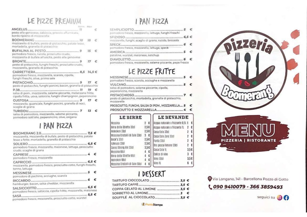 Menu 2023 Boomerang in Barcellona Pozzo Di Gotto TheFork