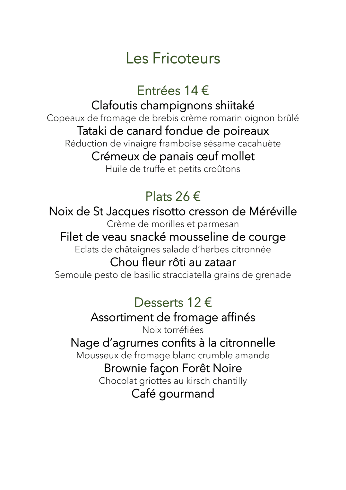 Les Fricoteurs menu