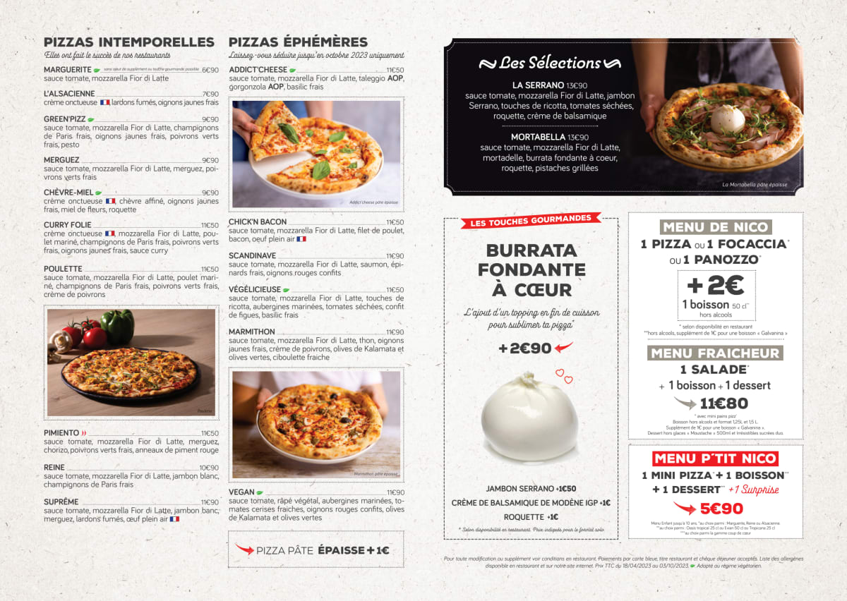 Carte et Menus 2024 La Pizza de Nico SaintNazaire à SaintNazaire