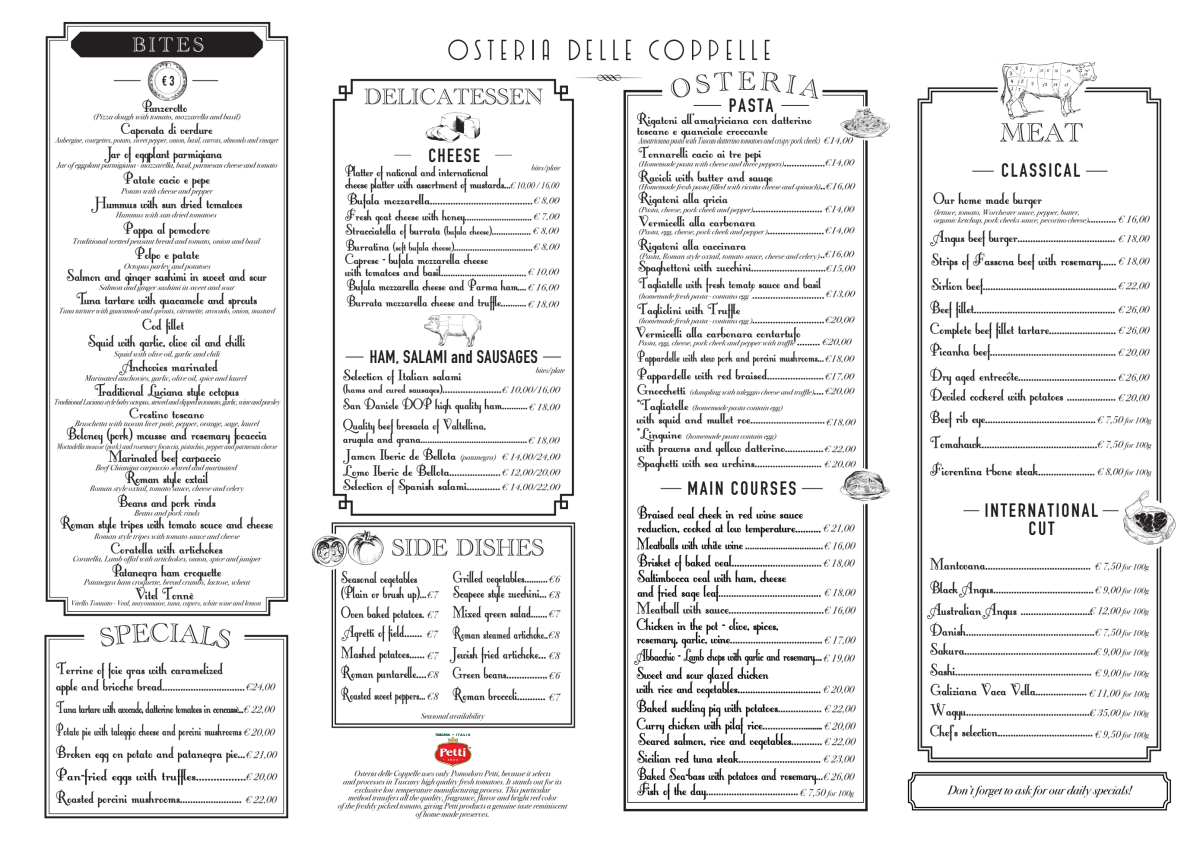 Osteria delle Coppelle Milano menu