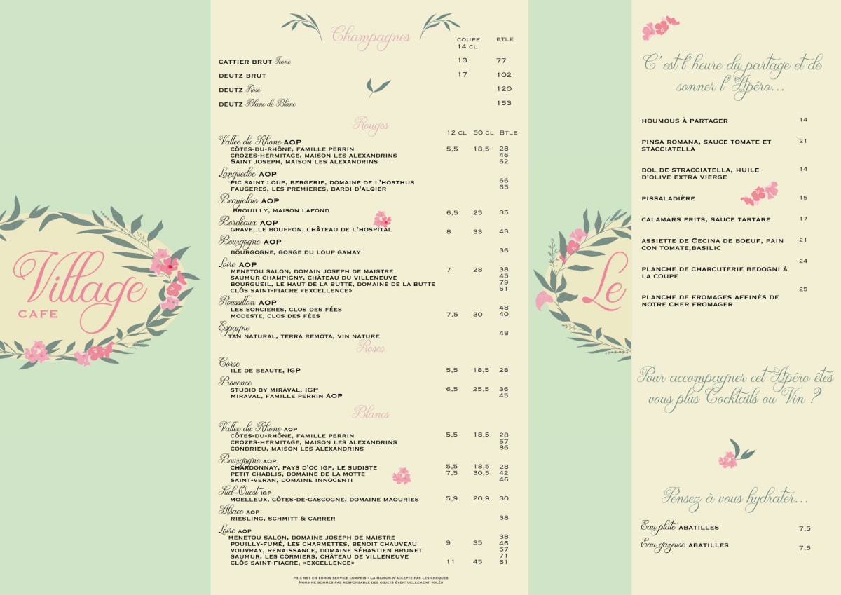 Le Village Café menu