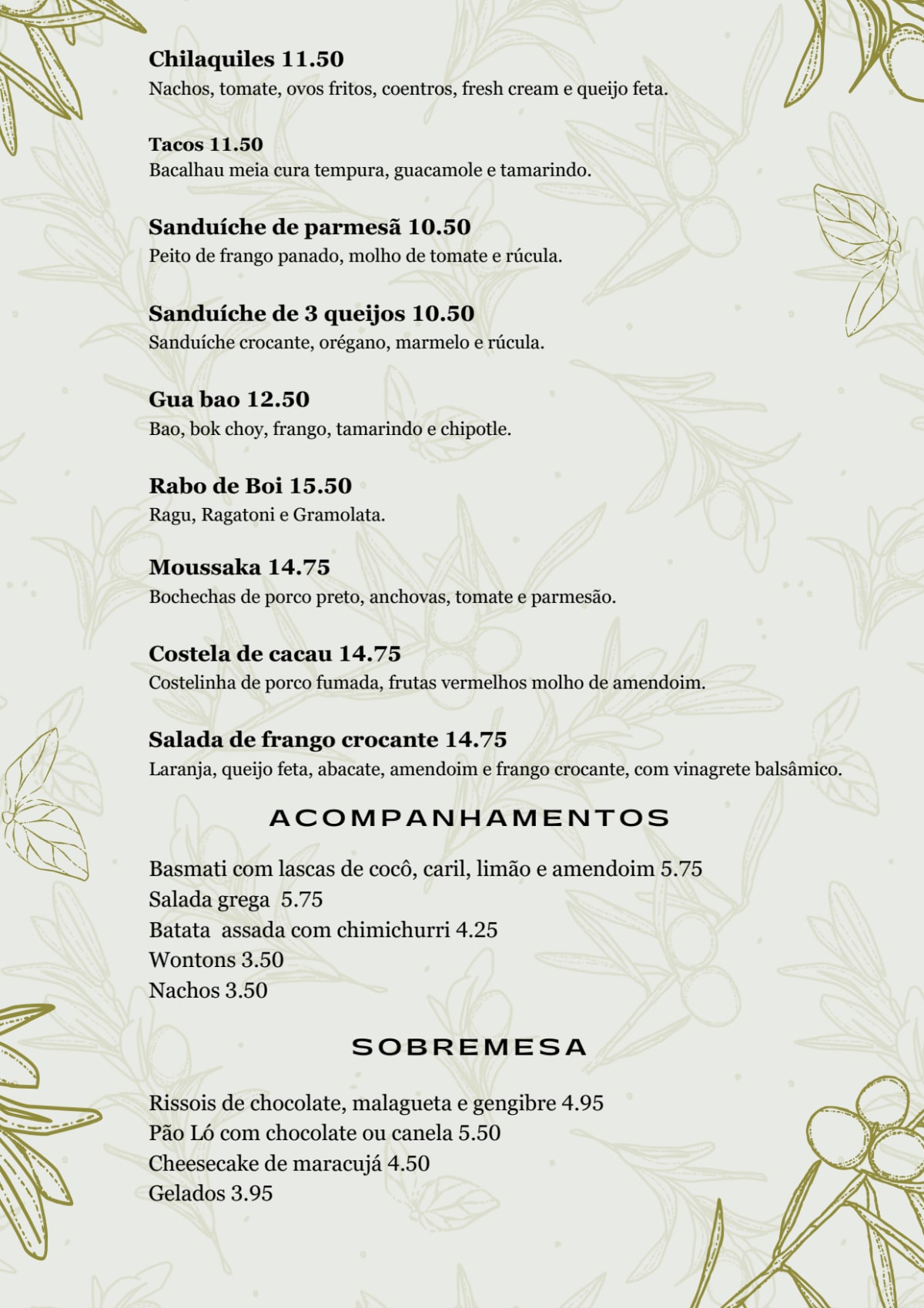 Cacau Gastrobar menu