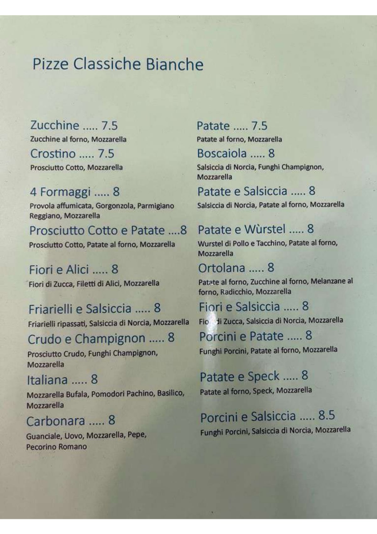 Bezzicheria menu