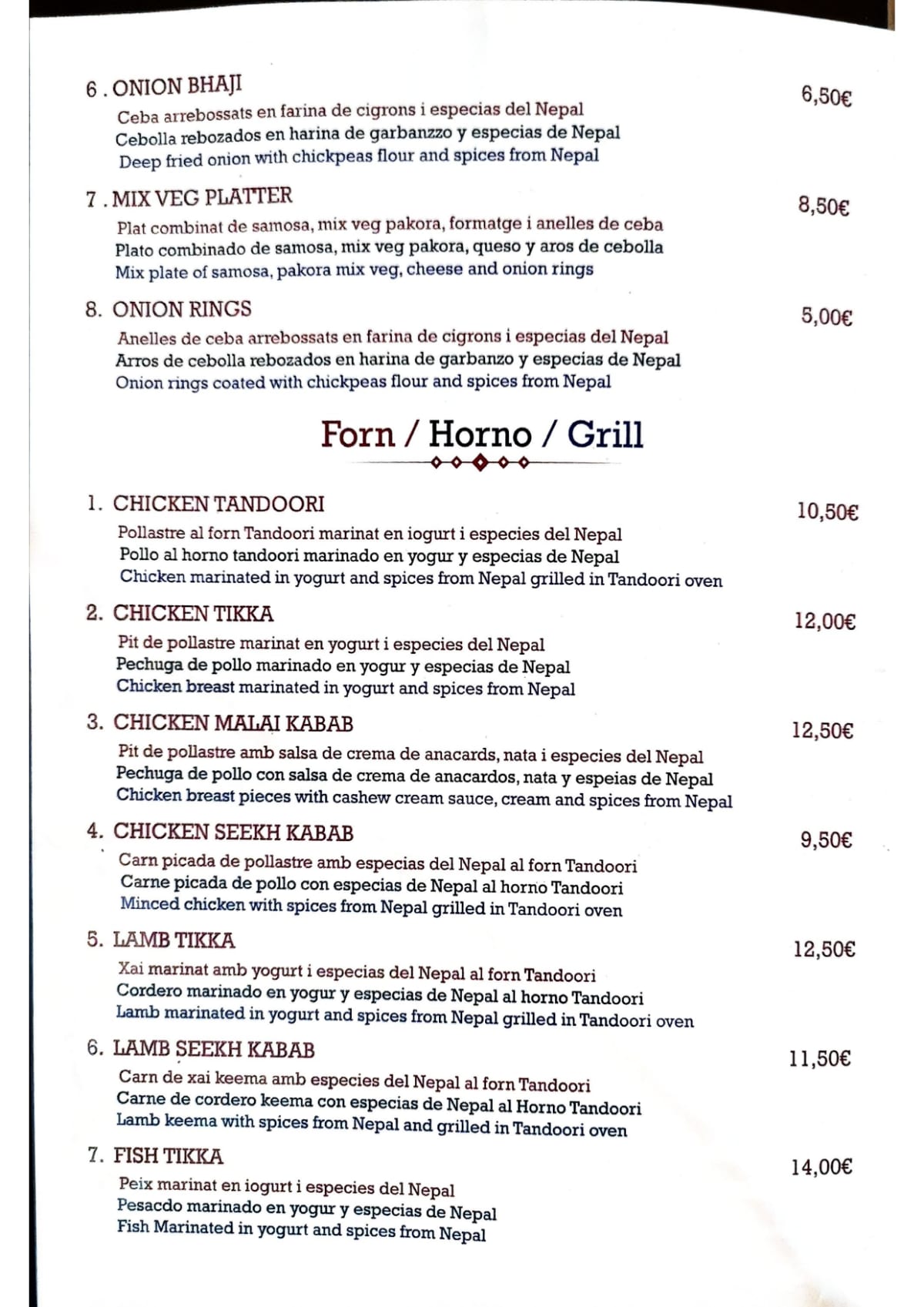 Mount Everest menu