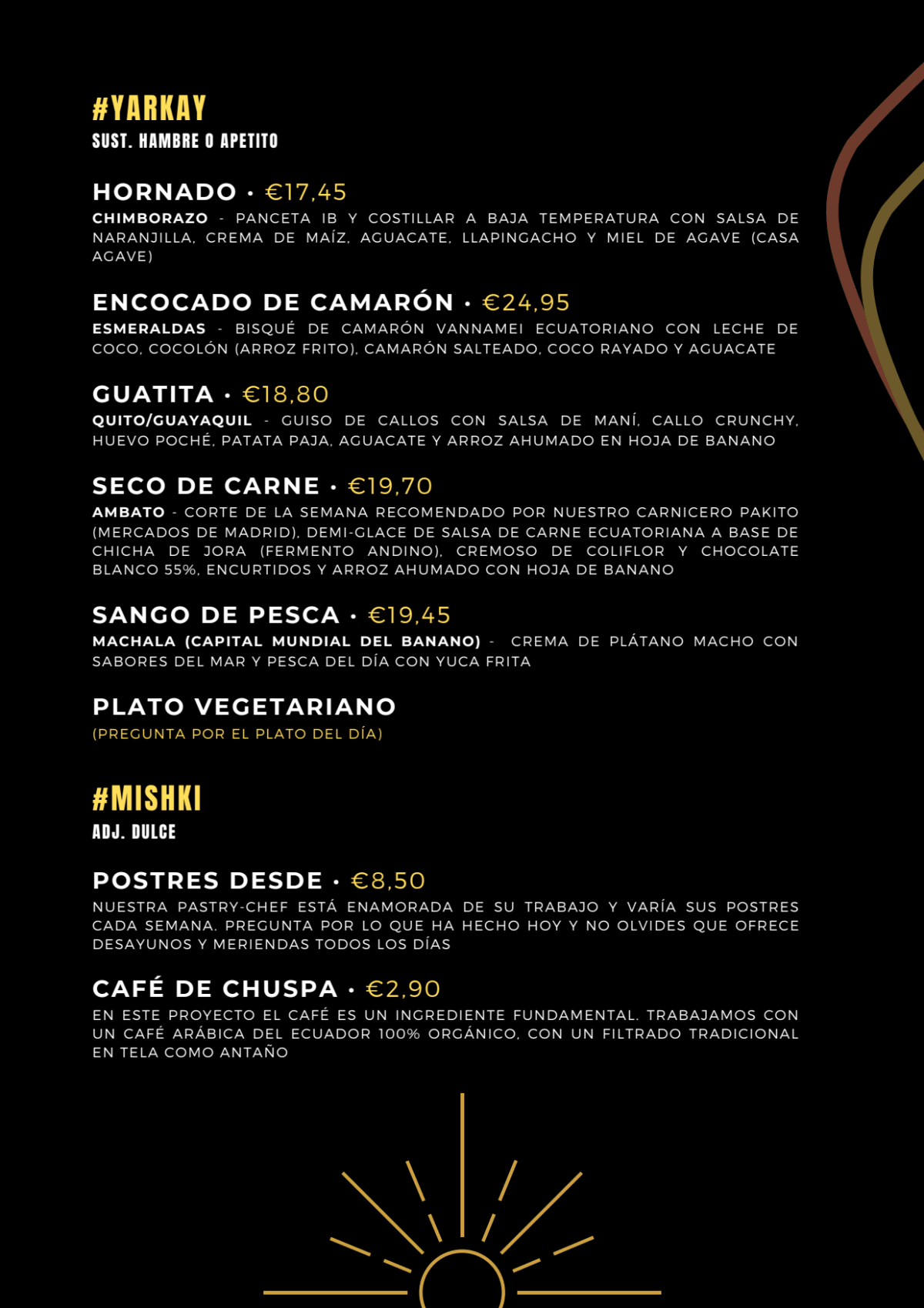 AYAWASKHA by Miguel Ángel Méndez menu