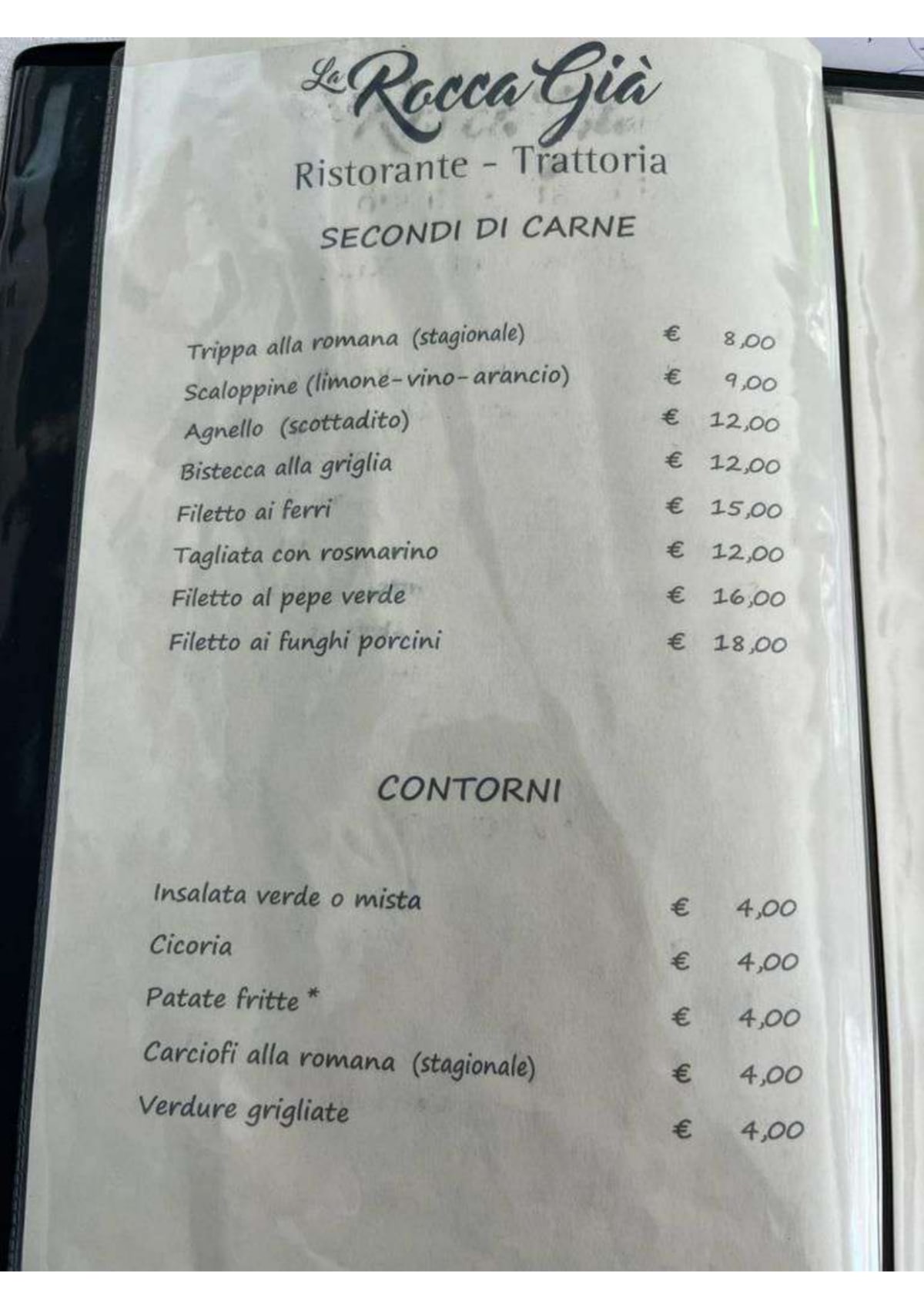 La Rocca Già menu