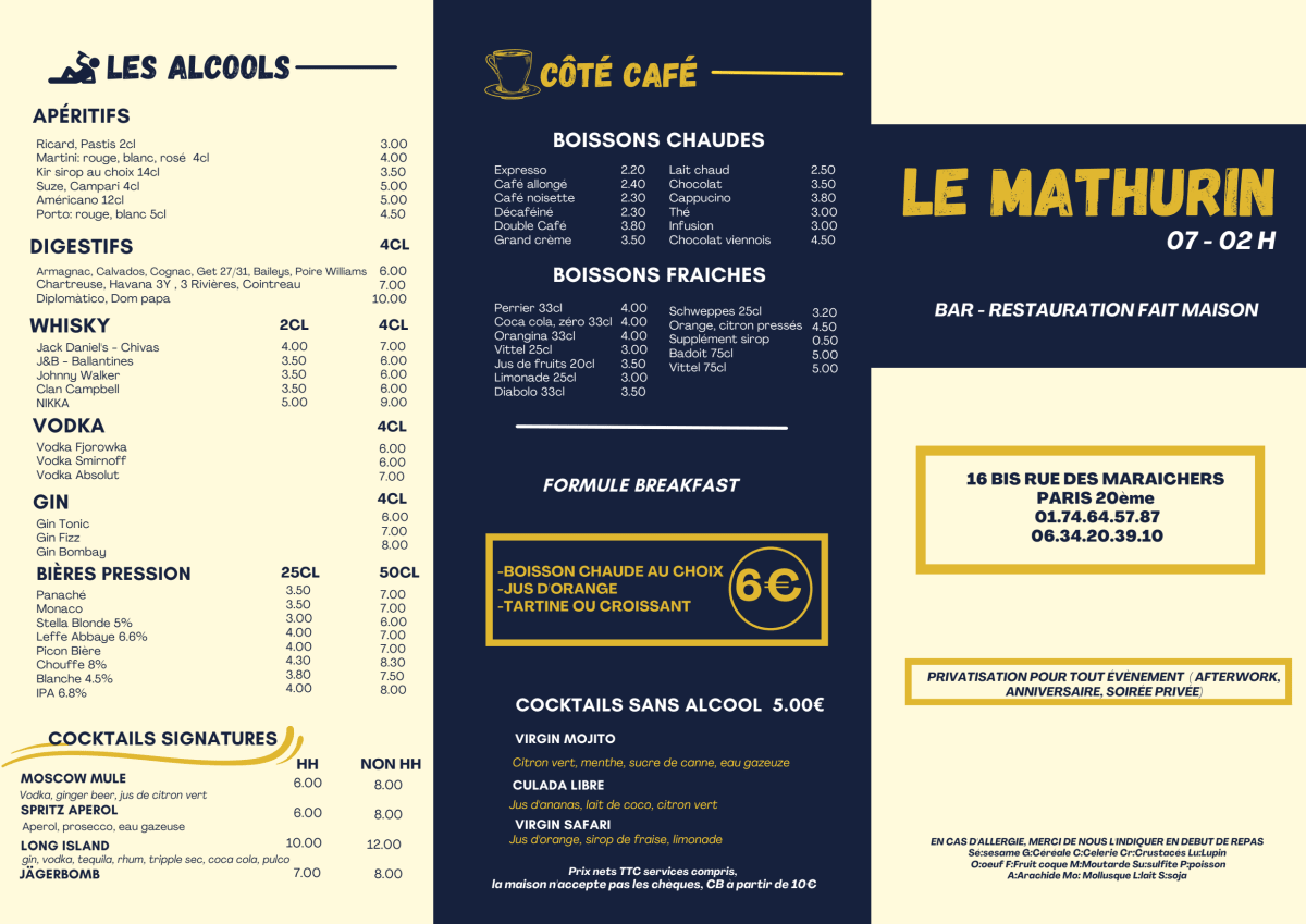 Le Mathurin menu