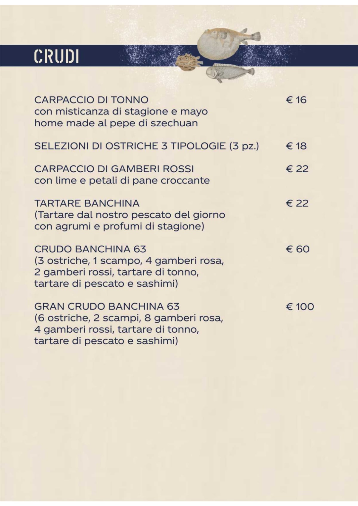 Banchina 63 menu