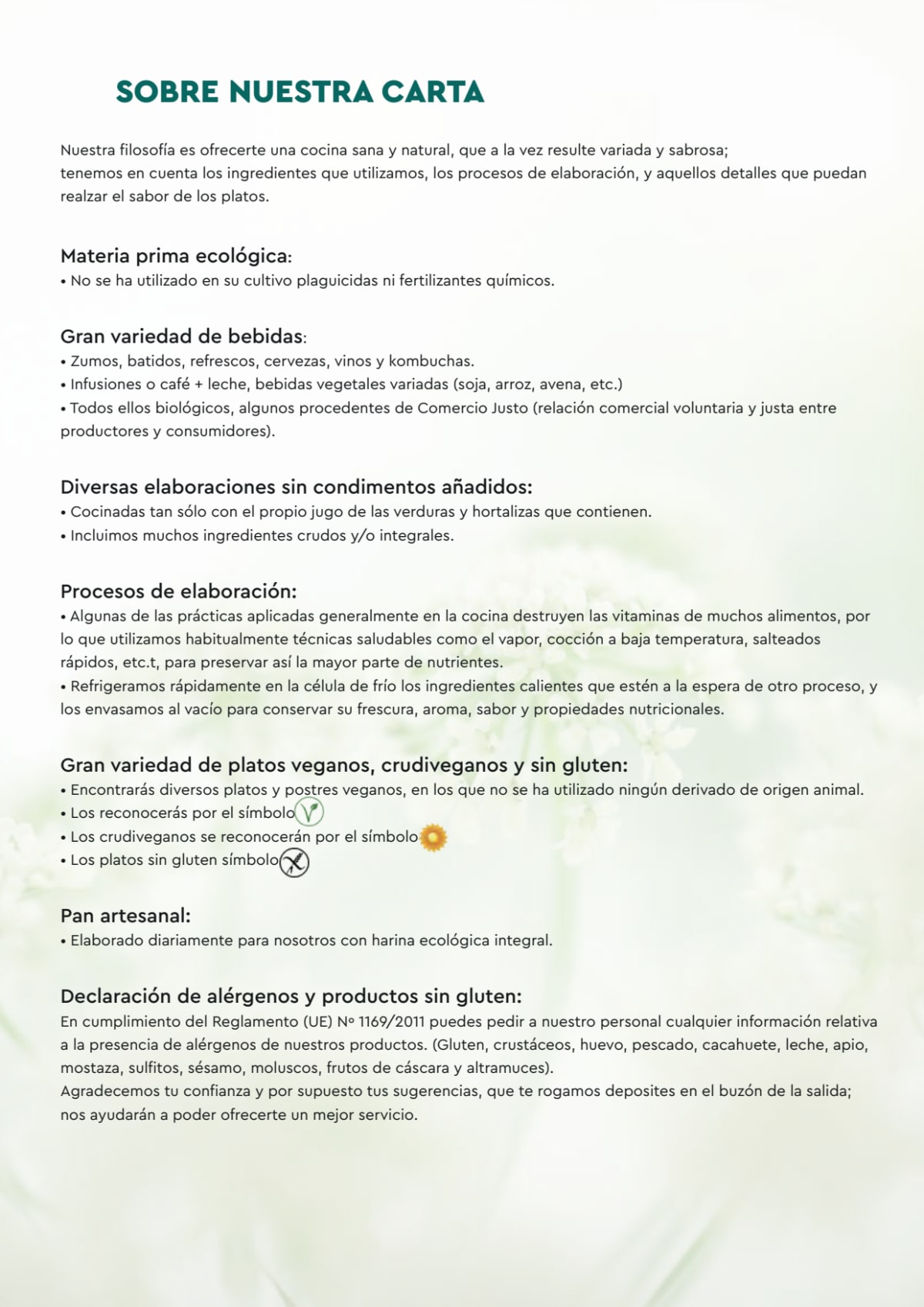 Ecocentro menu