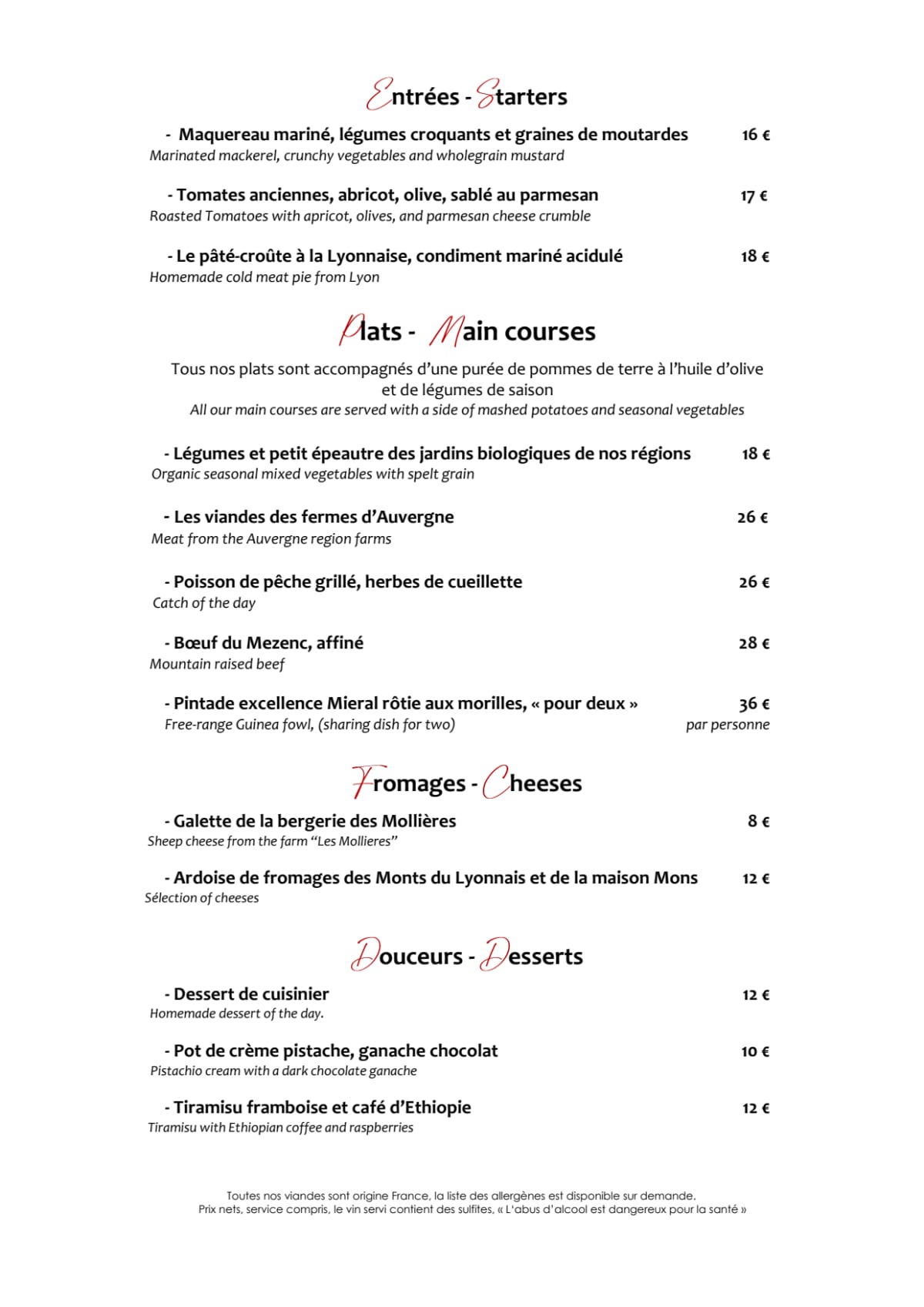 Carte et Menus 2024 Café Épicerie Radisson Collection Lyon à Lyon