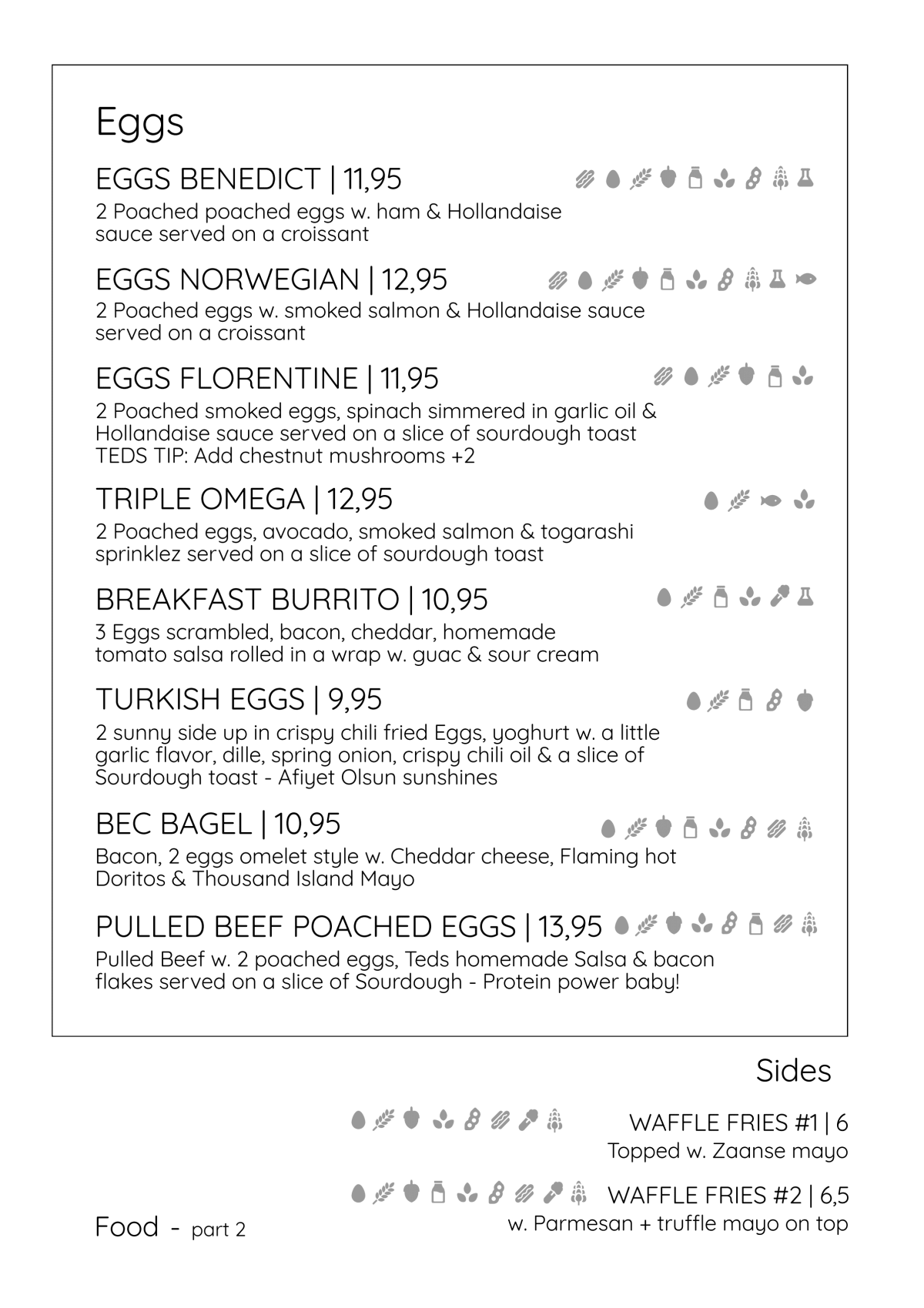 Carte et Menus 2024 Teds All Day Brunch (Haarlem) à Haarlem TheFork