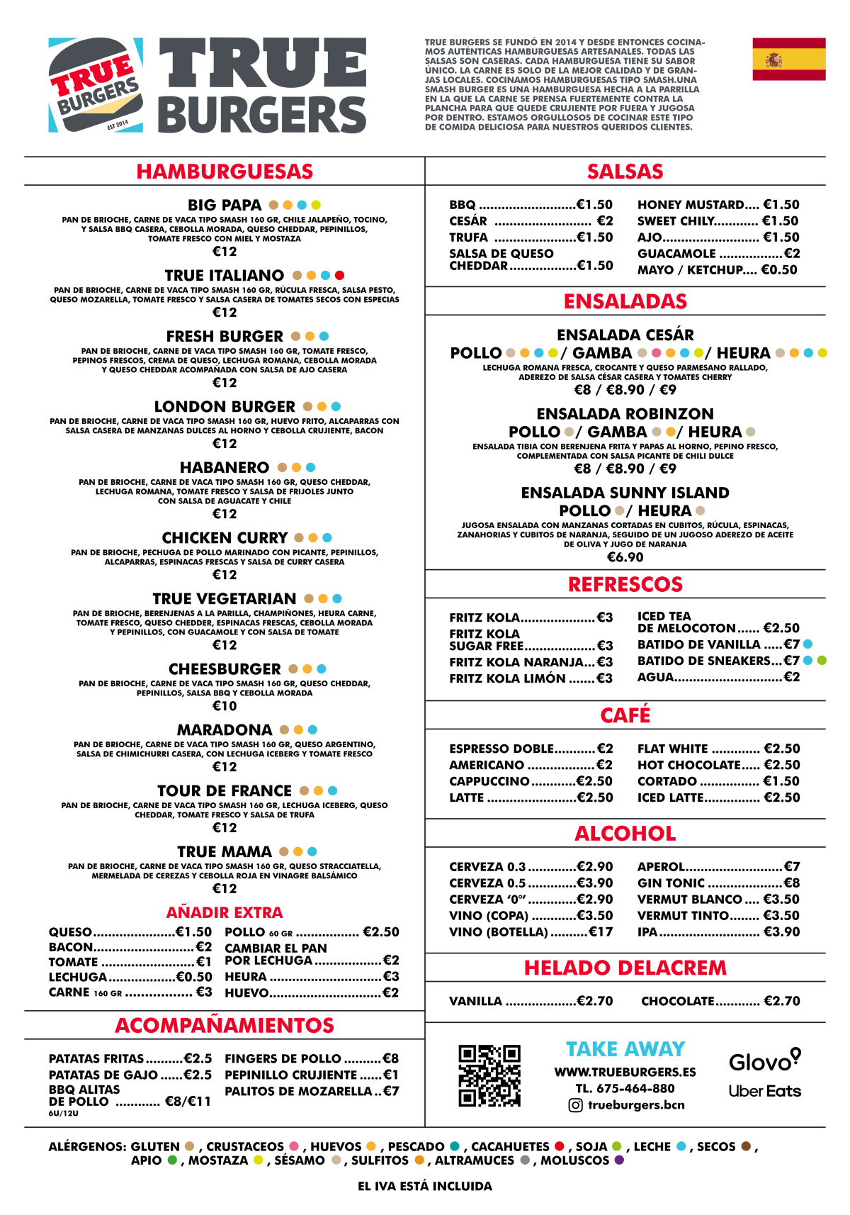 True Burgers menu