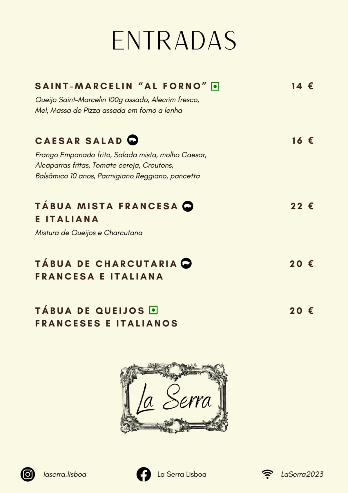 La Serra menu