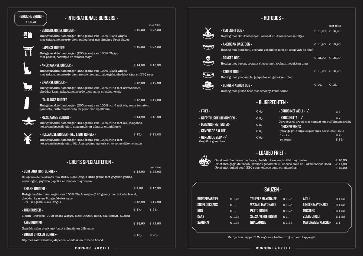 Burgerfabriek menu