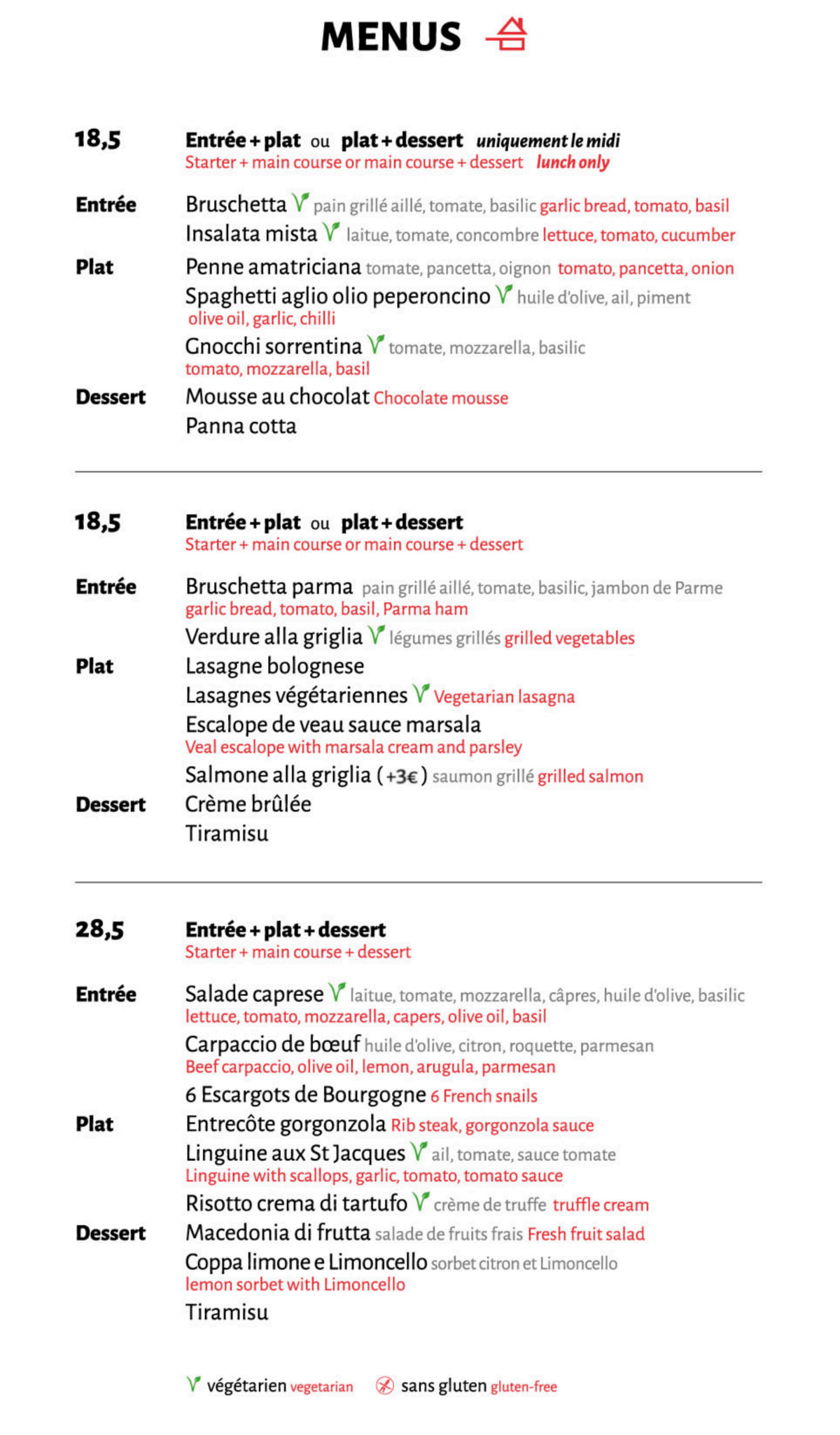 La Scuderia del Mulino menu