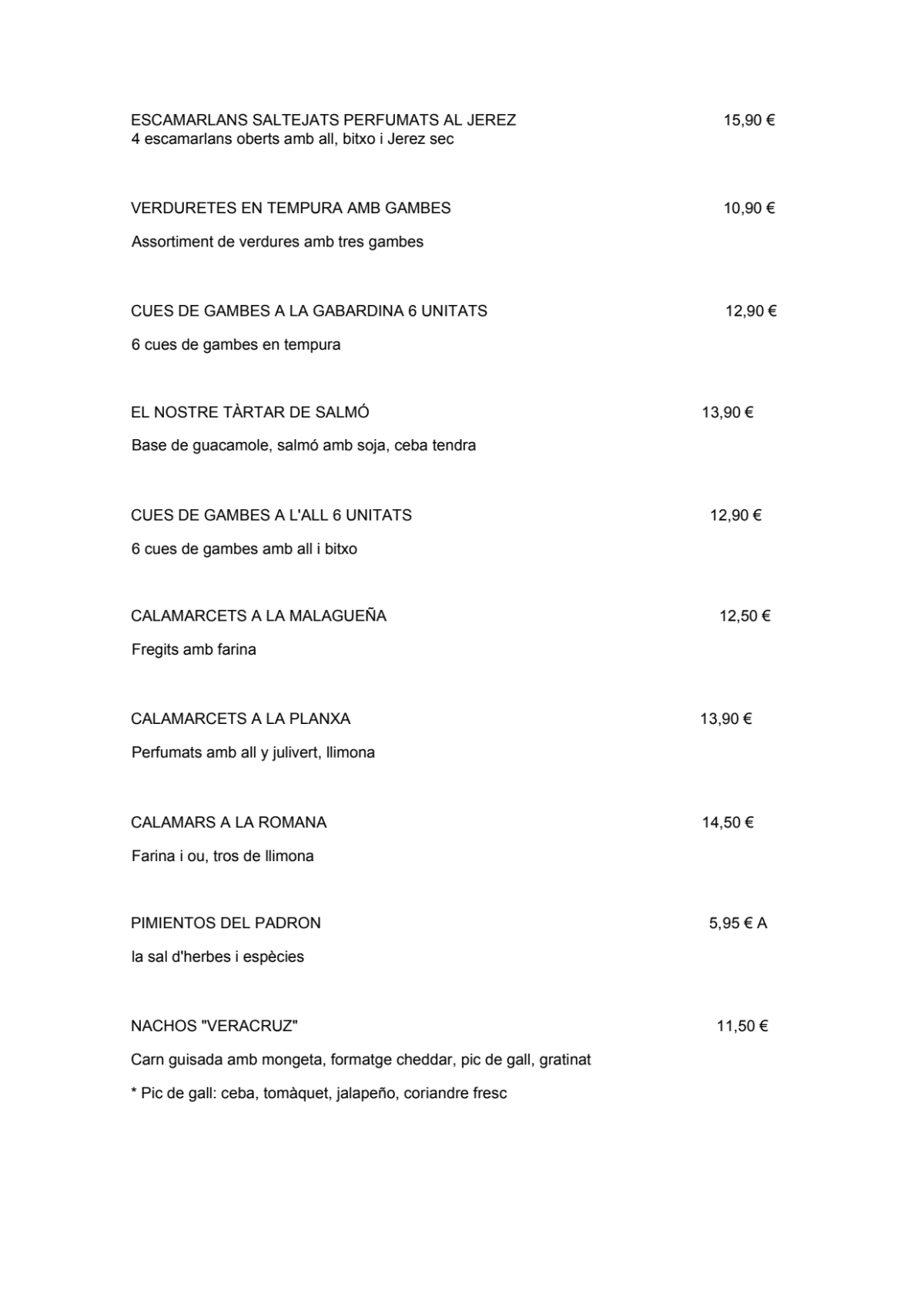 Menu 2024 Tapes Jardí in Barcelona TheFork