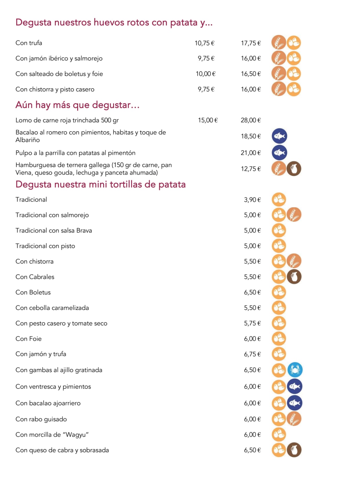 Taberna Degusta menu