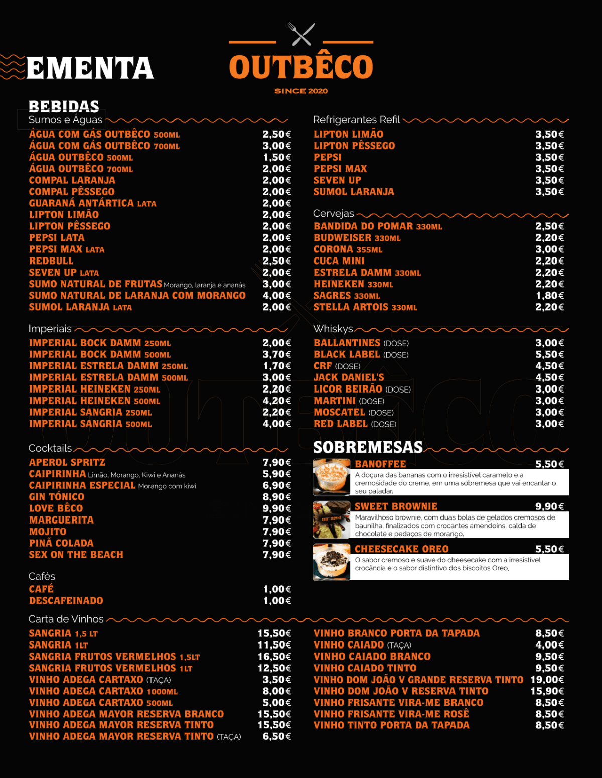 Outbêco Amadora menu