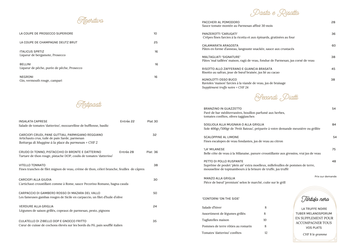 Le Cheval Blanc menu